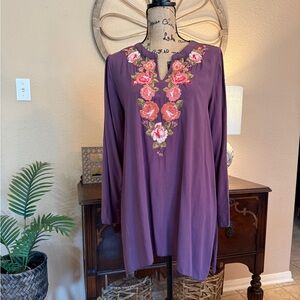 ANDREE BY UNIT Purple Tunic with Floral Embroidery